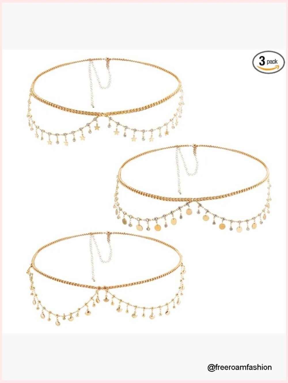 Cowboy Hat Band Chain Belt Set Star Coins Shell Rhinestone Women Waist Belt